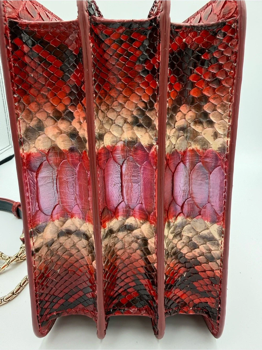 Bvlgari Serpenti Forever Mini Red and Gold Python-Pattern Top Handle Satchel